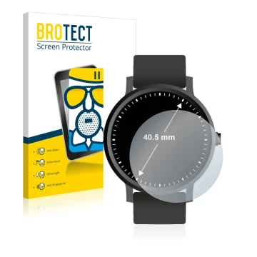 Parte frontal de un envase de producto con el logotipo de la marca BROTECT. Al lado se muestra el dispositivo Relojes (Circula