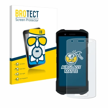 Parte frontal de un envase de producto con el logotipo de la marca BROTECT. Al lado se muestra el dispositivo Zebra TC26 con s