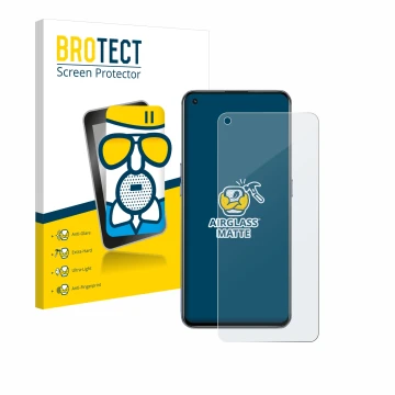 Parte frontal de un envase de producto con el logotipo de la marca BROTECT. Al lado se muestra el dispositivo realme GT 5G con