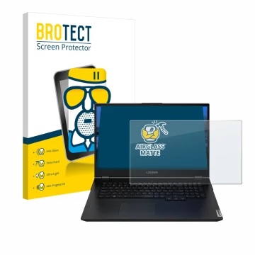 Parte frontal de un envase de producto con el logotipo de la marca BROTECT. Al lado se muestra el dispositivo Lenovo Legion 5 