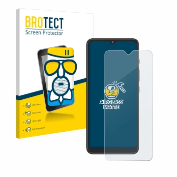 Parte frontal de un envase de producto con el logotipo de la marca BROTECT. Al lado se muestra el dispositivo Motorola Moto G5