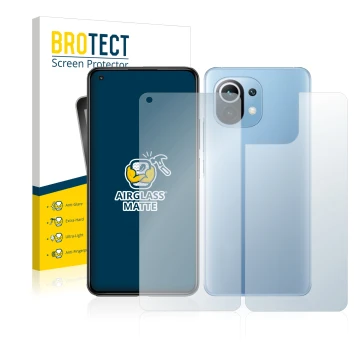 Parte frontal de un envase de producto con el logotipo de la marca BROTECT. Al lado se muestra el dispositivo Xiaomi Mi 11 Lit