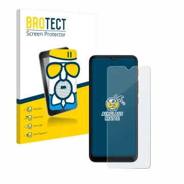 Parte frontal de un envase de producto con el logotipo de la marca BROTECT. Al lado se muestra el dispositivo Motorola Moto G2