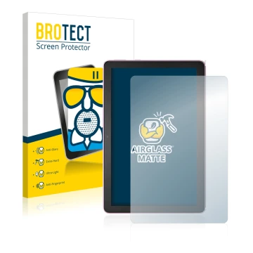 Parte frontal de un envase de producto con el logotipo de la marca BROTECT. Al lado se muestra el dispositivo Amazon Fire HD 1