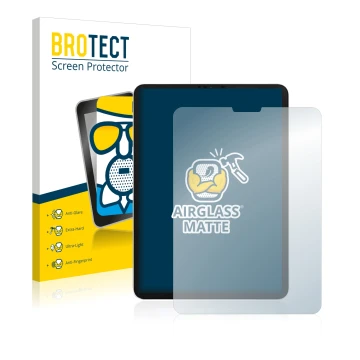 Parte frontal de un envase de producto con el logotipo de la marca BROTECT. Al lado se muestra el dispositivo Apple iPad Pro 1