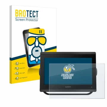 Parte frontal de un envase de producto con el logotipo de la marca BROTECT. Al lado se muestra el dispositivo Garmin GPSMAP 84