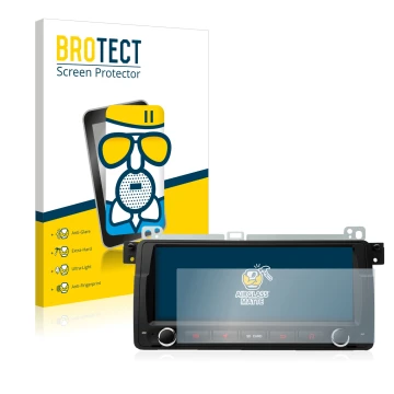 Parte frontal de un envase de producto con el logotipo de la marca BROTECT. Al lado se muestra el dispositivo Xtrons PQ8046BL 