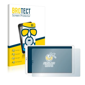 Parte frontal de un envase de producto con el logotipo de la marca BROTECT. Al lado se muestra el dispositivo Samsung Galaxy T