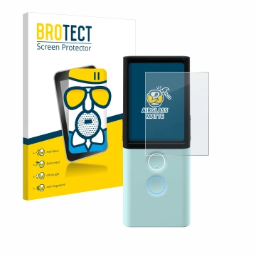 Parte frontal de un envase de producto con el logotipo de la marca BROTECT. Al lado se muestra el dispositivo Vasco Translator