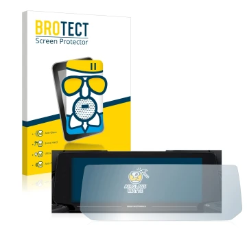 Parte frontal de un envase de producto con el logotipo de la marca BROTECT. Al lado se muestra el dispositivo BMW R 1250 RT 20