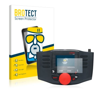 Parte frontal de un envase de producto con el logotipo de la marca BROTECT. Al lado se muestra el dispositivo Märklin Mobile S
