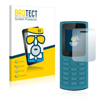 Parte frontal de un envase de producto con el logotipo de la marca BROTECT. Al lado se muestra el dispositivo Nokia 105 4G 202