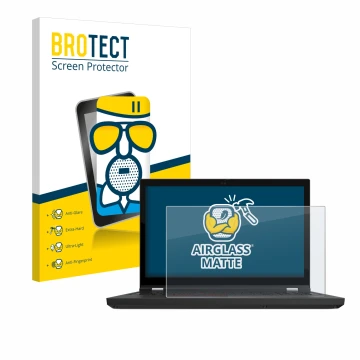 Parte frontal de un envase de producto con el logotipo de la marca BROTECT. Al lado se muestra el dispositivo Lenovo ThinkPad 