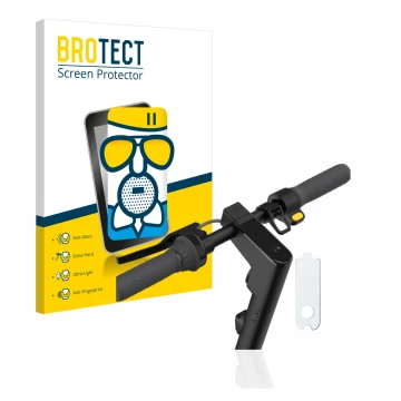 Parte frontal de un envase de producto con el logotipo de la marca BROTECT. Al lado se muestra el dispositivo Segway Ninebot K