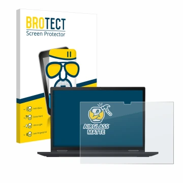 Parte frontal de un envase de producto con el logotipo de la marca BROTECT. Al lado se muestra el dispositivo Lenovo ThinkPad 