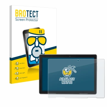 Parte frontal de un envase de producto con el logotipo de la marca BROTECT. Al lado se muestra el dispositivo MEDION Lifetab P