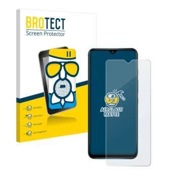 Parte frontal de un envase de producto con el logotipo de la marca BROTECT. Al lado se muestra el dispositivo Wiko Power U30 c