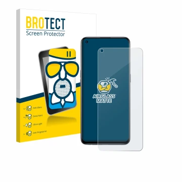 Parte frontal de un envase de producto con el logotipo de la marca BROTECT. Al lado se muestra el dispositivo realme GT Master