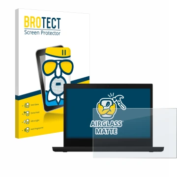 Parte frontal de un envase de producto con el logotipo de la marca BROTECT. Al lado se muestra el dispositivo Lenovo ThinkPad 