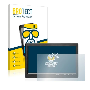 Parte frontal de un envase de producto con el logotipo de la marca BROTECT. Al lado se muestra el dispositivo Podofo HD Monito