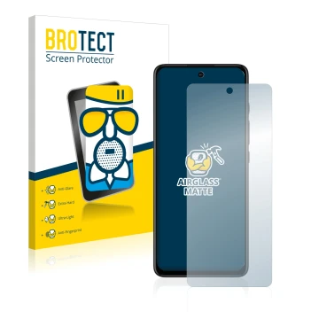 Parte frontal de un envase de producto con el logotipo de la marca BROTECT. Al lado se muestra el dispositivo Motorola Moto G6