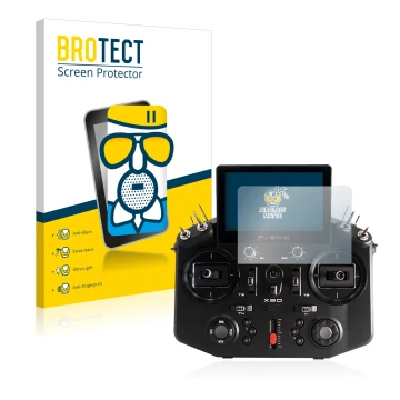 Parte frontal de un envase de producto con el logotipo de la marca BROTECT. Al lado se muestra el dispositivo FrSky Tandem X20
