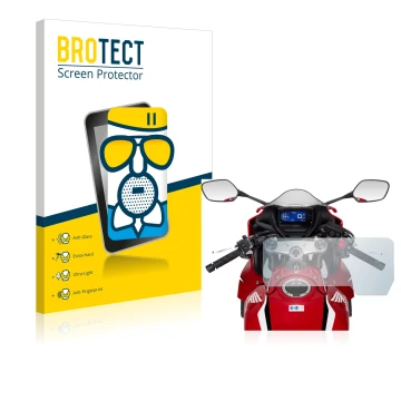 Parte frontal de un envase de producto con el logotipo de la marca BROTECT. Al lado se muestra el dispositivo Honda CBR650R 20