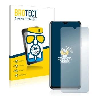 Parte frontal de un envase de producto con el logotipo de la marca BROTECT. Al lado se muestra el dispositivo Vivo Y33s con su