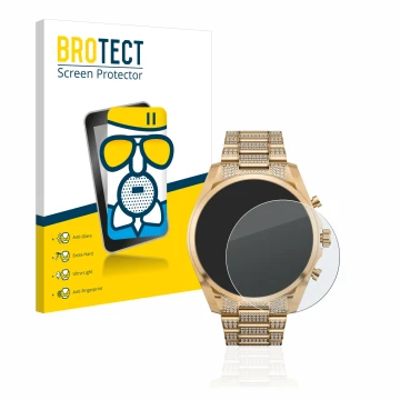 Parte frontal de un envase de producto con el logotipo de la marca BROTECT. Al lado se muestra el dispositivo Michael Kors Acc