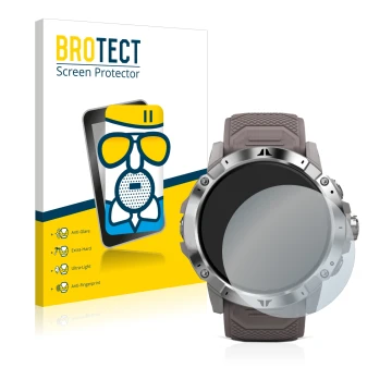 Parte frontal de un envase de producto con el logotipo de la marca BROTECT. Al lado se muestra el dispositivo Coros Vertix 2 c