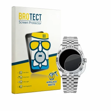 Parte frontal de un envase de producto con el logotipo de la marca BROTECT. Al lado se muestra el dispositivo Rolex Datejust 3