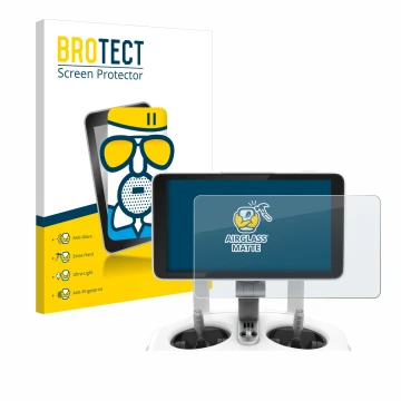 Parte frontal de un envase de producto con el logotipo de la marca BROTECT. Al lado se muestra el dispositivo DJI Phantom 4 Pr