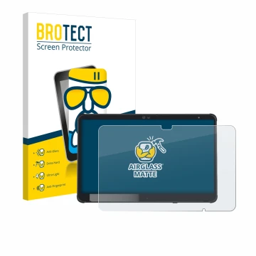 Parte frontal de un envase de producto con el logotipo de la marca BROTECT. Al lado se muestra el dispositivo Fujitsu Stylisti