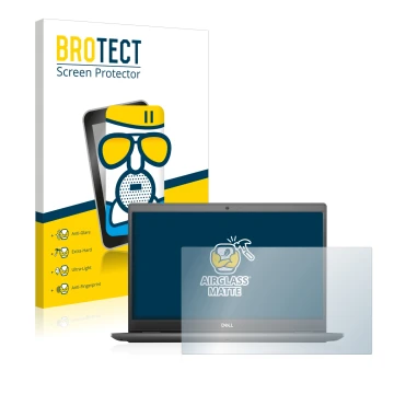Parte frontal de un envase de producto con el logotipo de la marca BROTECT. Al lado se muestra el dispositivo Dell Latitude 35