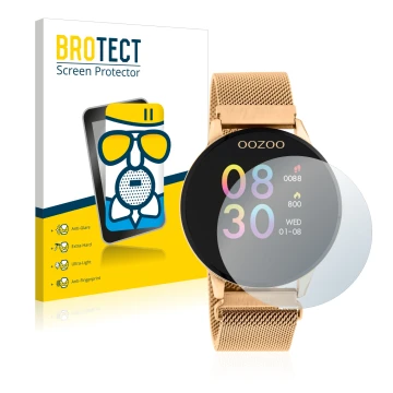 Parte frontal de un envase de producto con el logotipo de la marca BROTECT. Al lado se muestra el dispositivo Oozoo Q00117 con