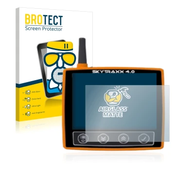 Parte frontal de un envase de producto con el logotipo de la marca BROTECT. Al lado se muestra el dispositivo Skytraxx 4.0 con