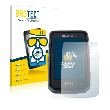 Parte frontal de un envase de producto con el logotipo de la marca BROTECT. Al lado se muestra el dispositivo Sigma ROX 2.0 co