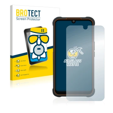 Parte frontal de un envase de producto con el logotipo de la marca BROTECT. Al lado se muestra el dispositivo AGM Glory Pro co