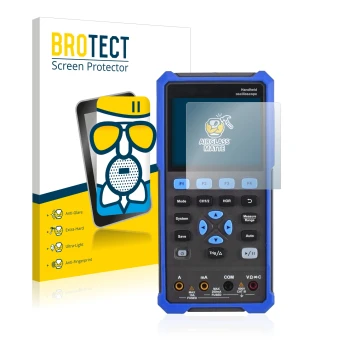 Parte frontal de un envase de producto con el logotipo de la marca BROTECT. Al lado se muestra el dispositivo Owon HDS 200 Ser