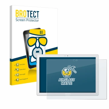 Parte frontal de un envase de producto con el logotipo de la marca BROTECT. Al lado se muestra el dispositivo Archos T101 4G c