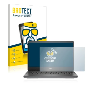 Parte frontal de un envase de producto con el logotipo de la marca BROTECT. Al lado se muestra el dispositivo Dell Precision 7