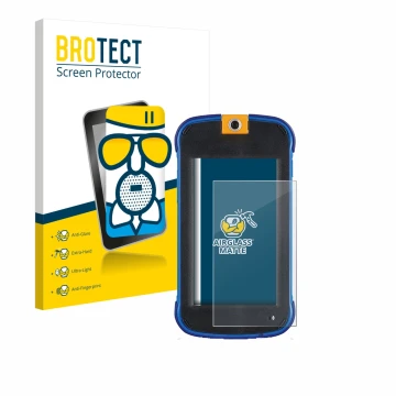 Parte frontal de un envase de producto con el logotipo de la marca BROTECT. Al lado se muestra el dispositivo Vtech Kidicom Ma