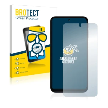 Parte frontal de un envase de producto con el logotipo de la marca BROTECT. Al lado se muestra el dispositivo Motorola Moto G3