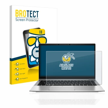 Parte frontal de un envase de producto con el logotipo de la marca BROTECT. Al lado se muestra el dispositivo HP EliteBook 840