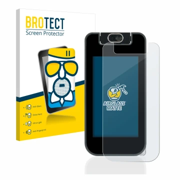 Parte frontal de un envase de producto con el logotipo de la marca BROTECT. Al lado se muestra el dispositivo Vtech Kidicom Ad