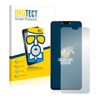 Parte frontal de un envase de producto con el logotipo de la marca BROTECT. Al lado se muestra el dispositivo Vivo V23 5G con 