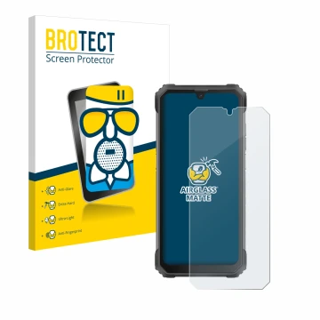 Parte frontal de un envase de producto con el logotipo de la marca BROTECT. Al lado se muestra el dispositivo Blackview BV8800