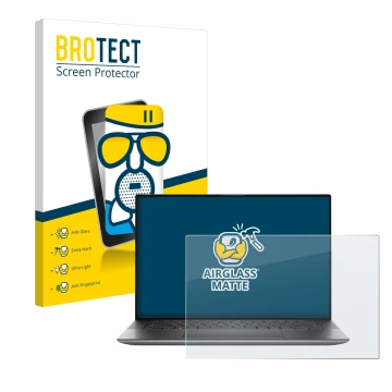 Parte frontal de un envase de producto con el logotipo de la marca BROTECT. Al lado se muestra el dispositivo Dell Precision 5