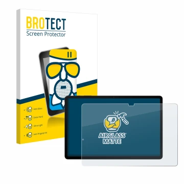 Parte frontal de un envase de producto con el logotipo de la marca BROTECT. Al lado se muestra el dispositivo Samsung Galaxy T