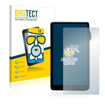 Parte frontal de un envase de producto con el logotipo de la marca BROTECT. Al lado se muestra el dispositivo iBasso DX240 con